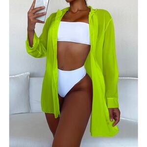 SHEIN Swim Summer Beach Solid Drop Shoulder Kimono Size Large